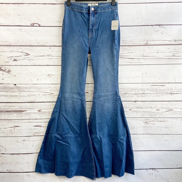Free People Jericho Blue Just Float On Flare High Rise Bell Bottom Denim Jeans - Picture 2 of 11